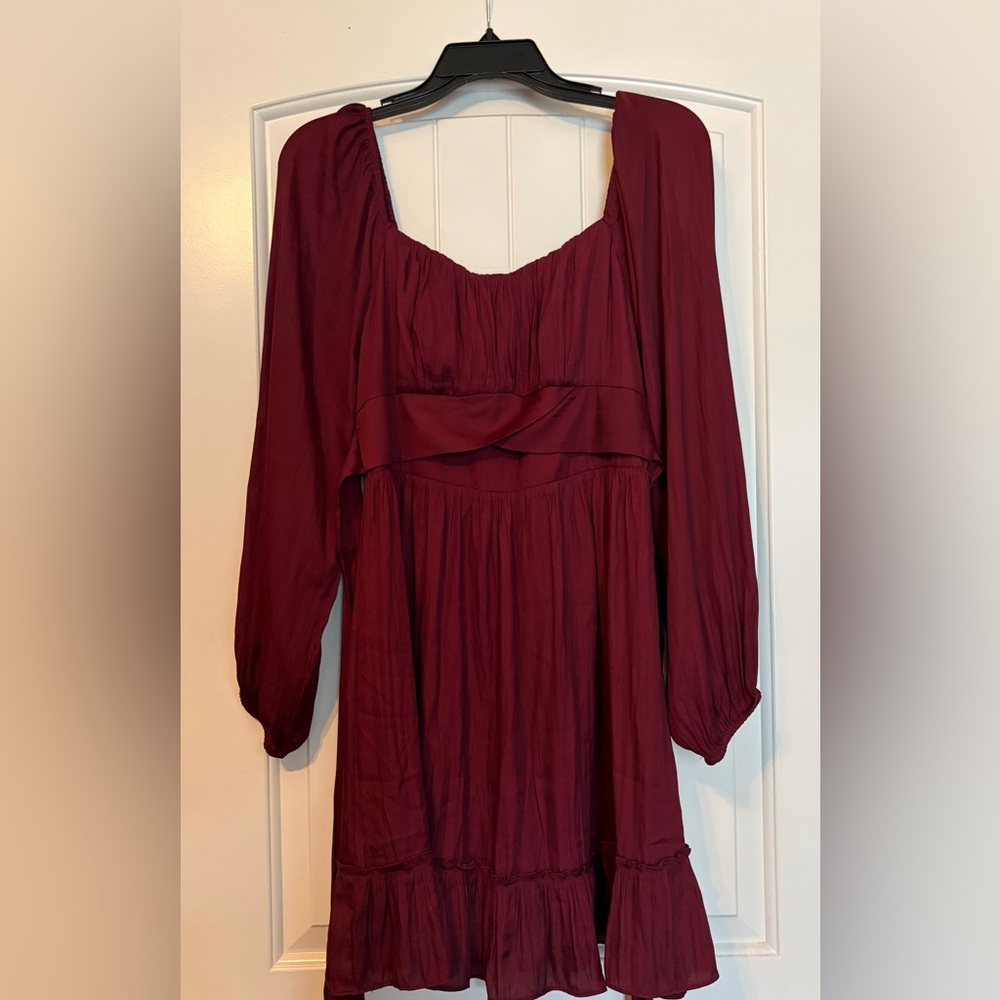 Altar'd State Burgundy Long Sleeve Empire Waist Dress